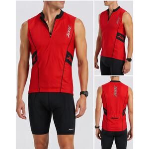 Zoot Tri Sleeveless Jersey Mens XL Red HalfZip Back Pocket Cycling Triathlon Top